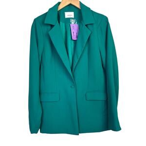 Andrée Women's Blazer Polyester Single Button in Green Chic Minimalist Sz. Small